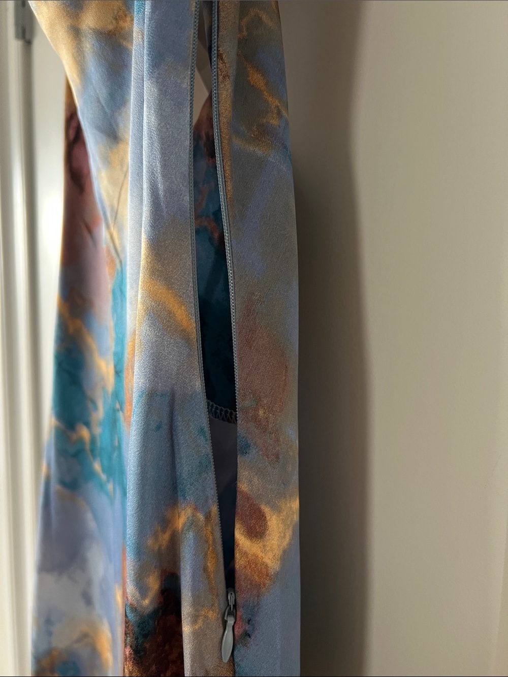 Satin Tie-Dye Slip Dress in Blue & Gold - Picture 8 of 9